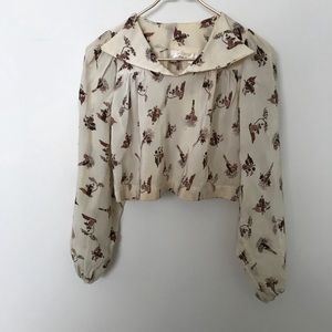 Miss Selfridge Cream Blouse with Brown Print